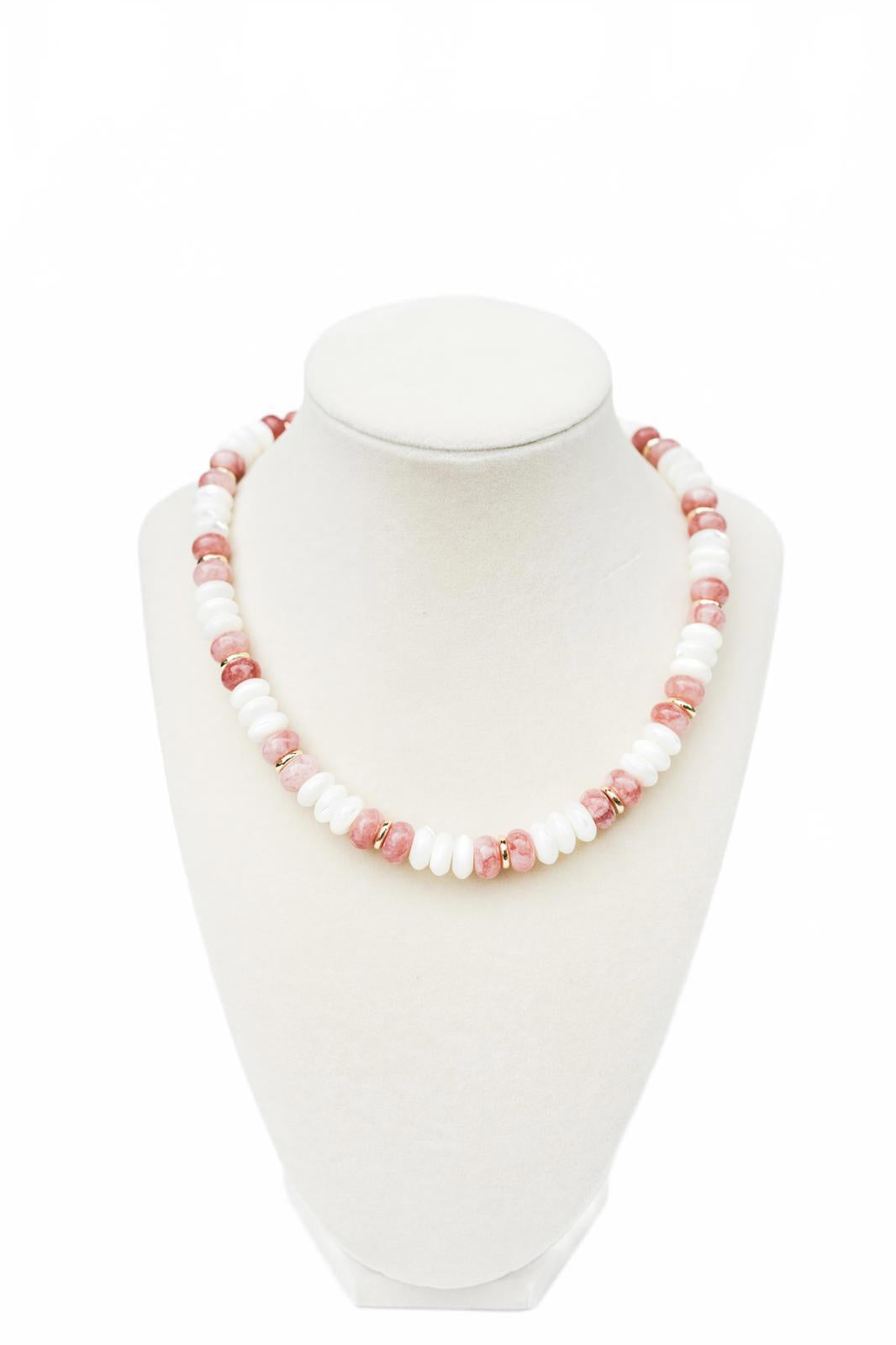 Pink and White Candy Quartz Rondelle Necklace