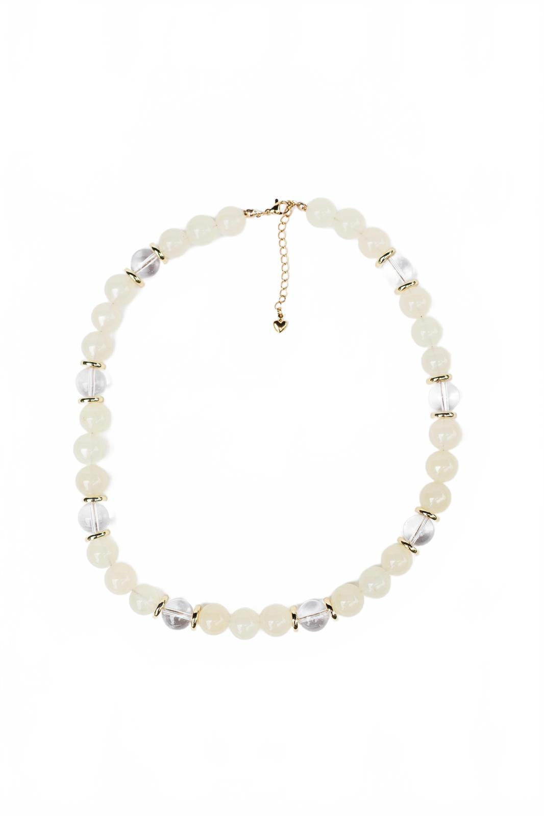 Baby Yellow Jade and Clear Quartz Beaded Necklace