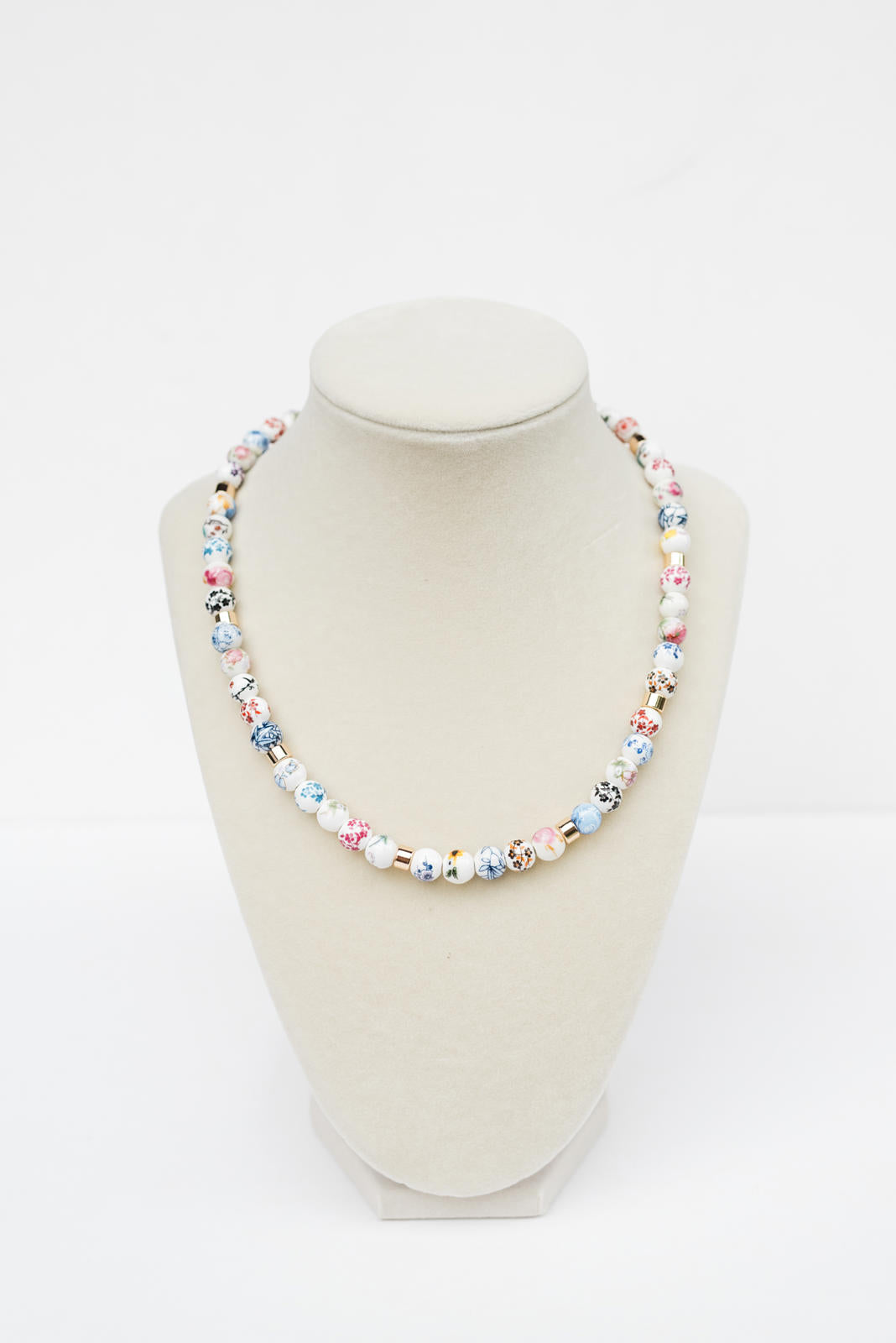 Multicolor Floral and Gold Beaded Necklace