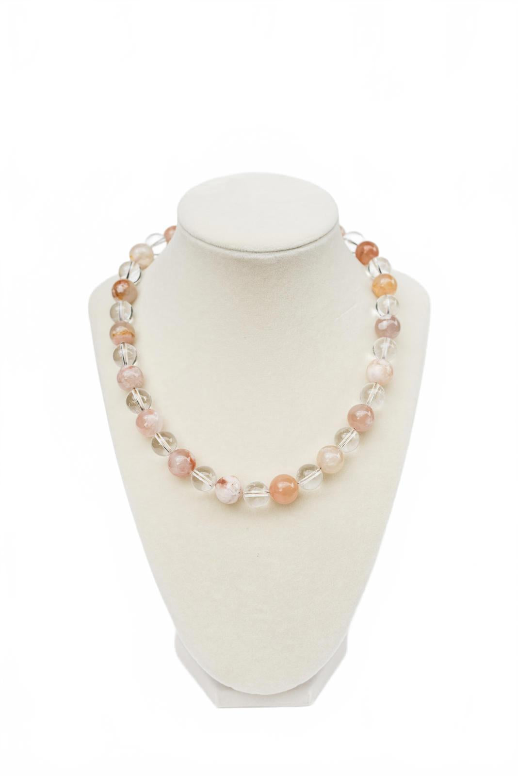 Blossom Agate and Crystal Quartz Beaded Necklace