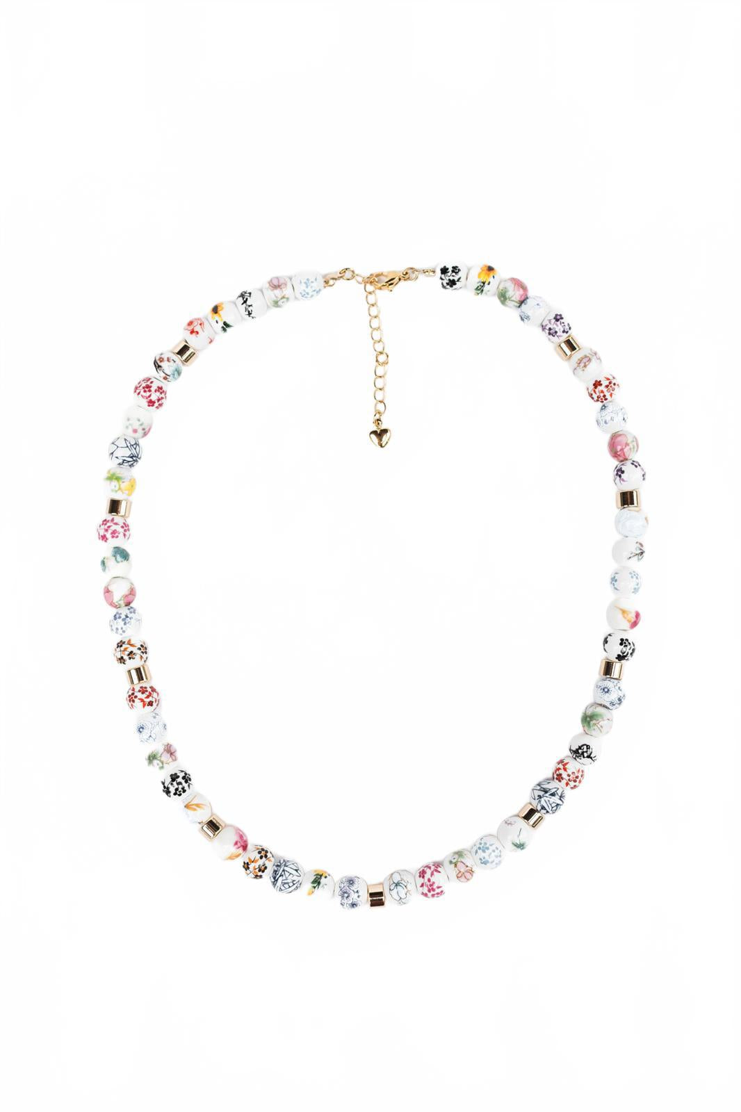 Multicolor Floral and Gold Beaded Necklace