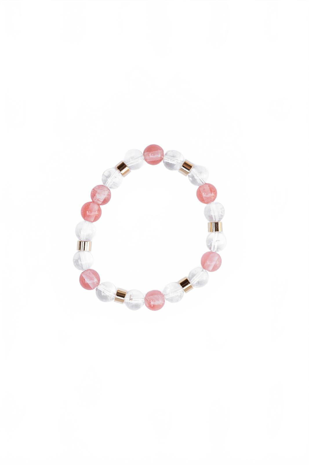 Crystal and Pink Quartz Beaded Bracelet