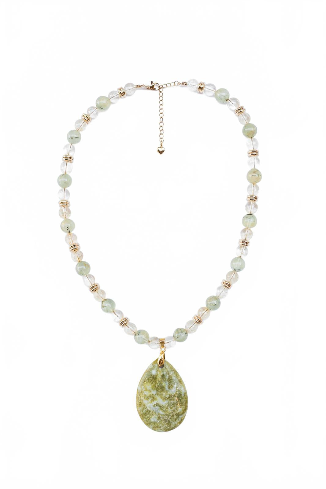 Citrine and Prehnite Pendant Beaded Necklace