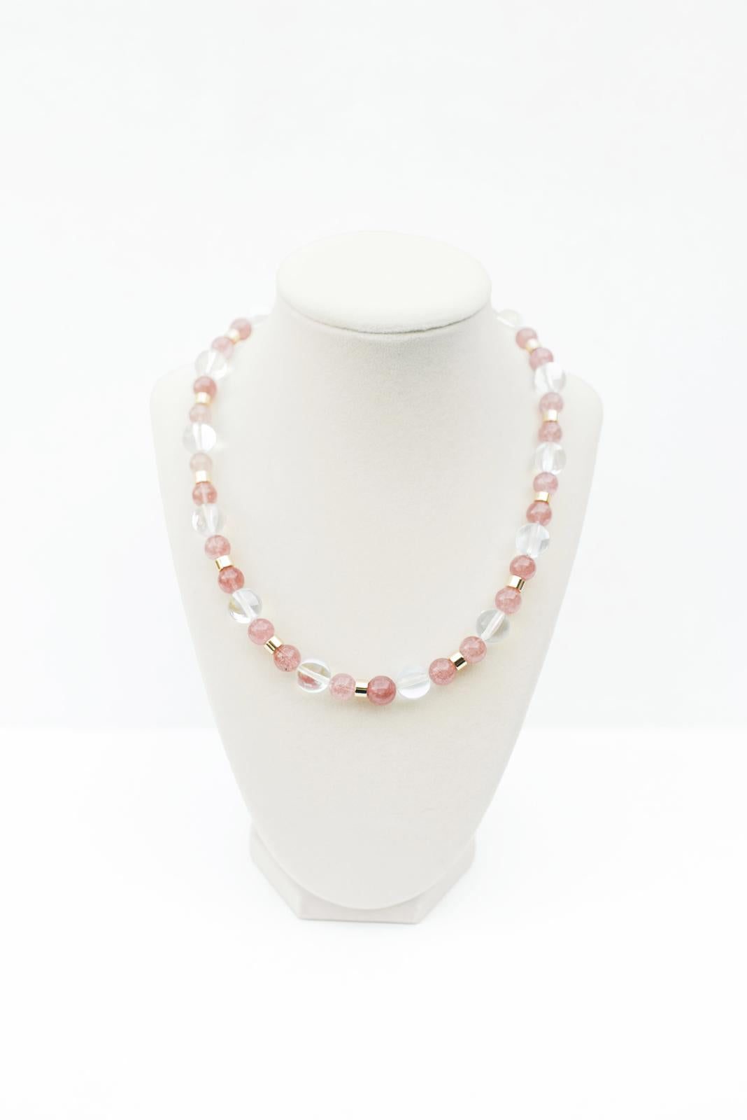 Strawberry Quartz and Clear Faceted Quartz Necklace