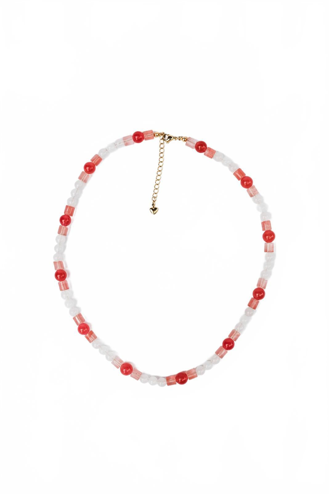 Pink and Red Quartz Candy Beaded Necklace