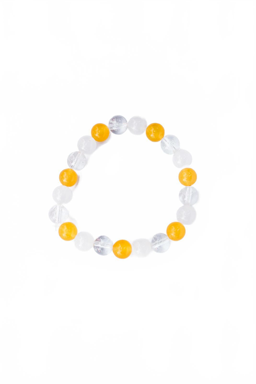 Yellow and White Jade, Crystal Quartz Beaded Bracelet