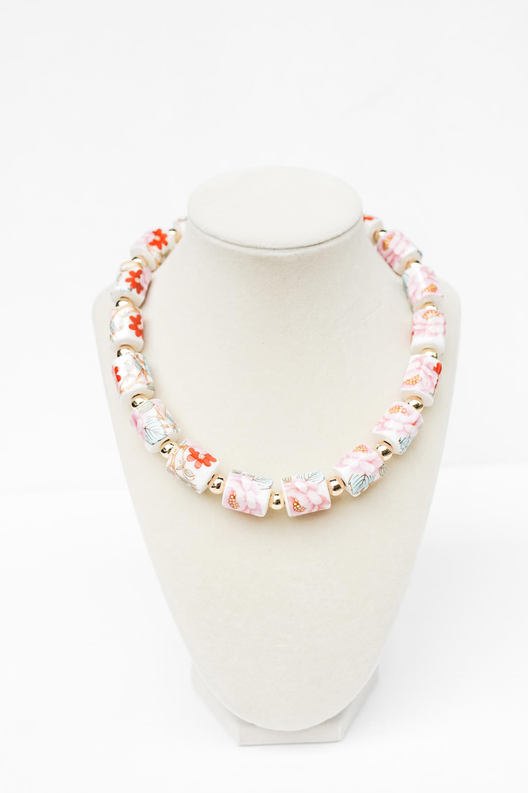 Floral and Gold Chunky Beaded Necklace