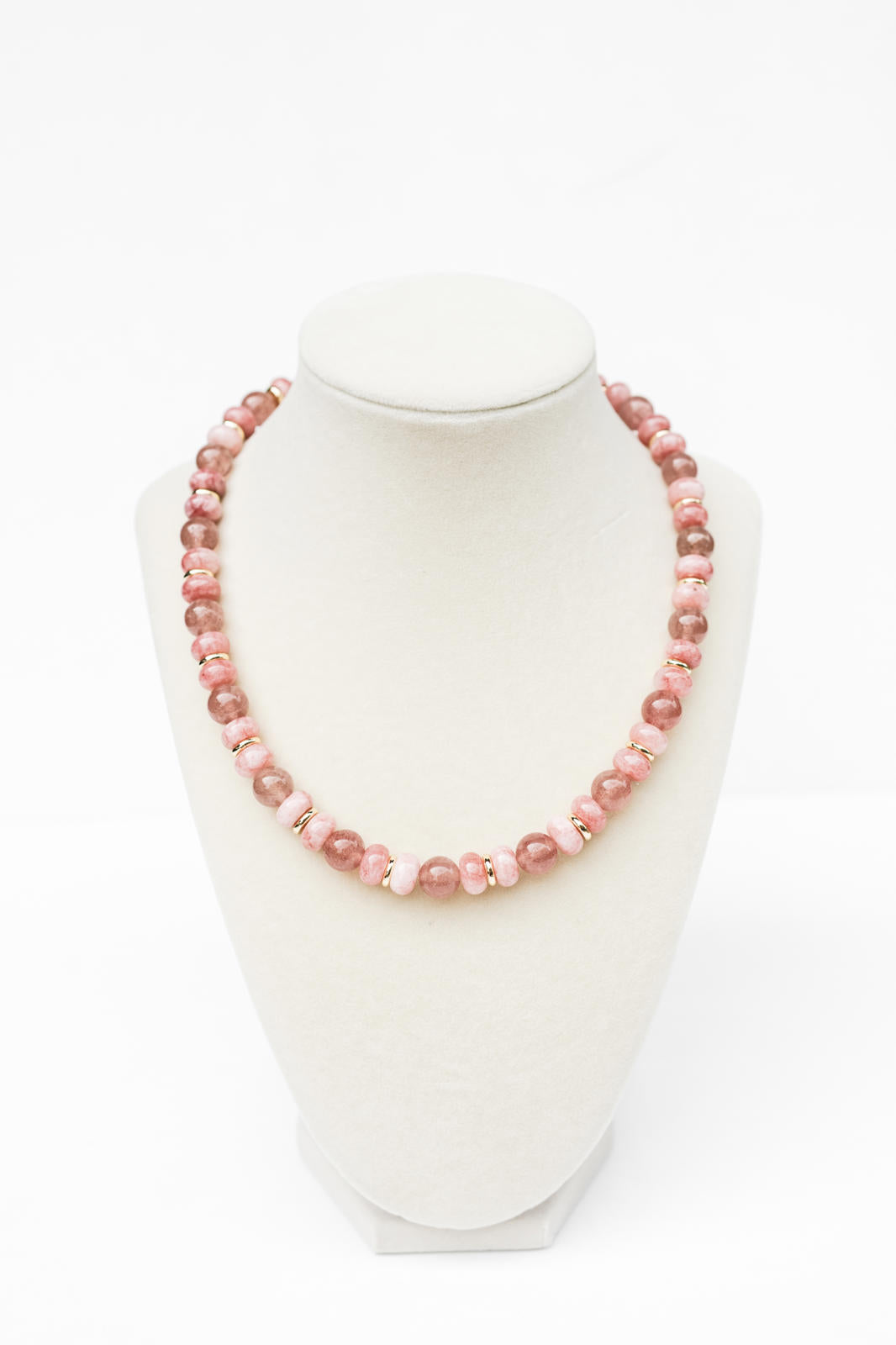 Strawberry Quartz and Pink Rondelle Candy Beaded Neckalce