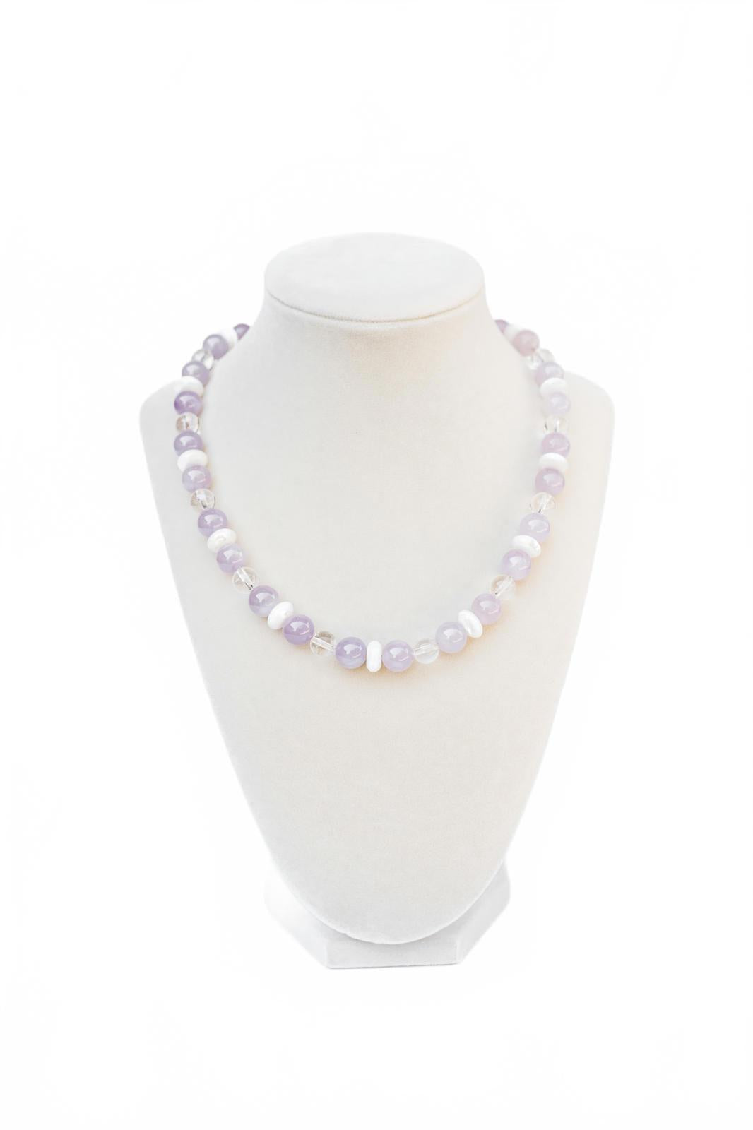 Crystal Quartz and Lavender Jade Beaded Necklace