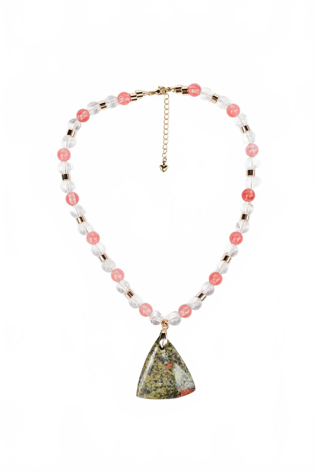 Pink, and Clear Pendant Quartz Necklace