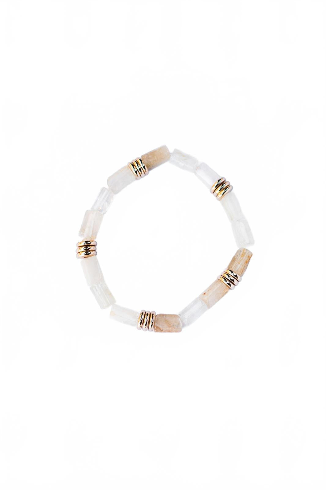 Sunstone Cylinder and Gold Beaded Bracelet