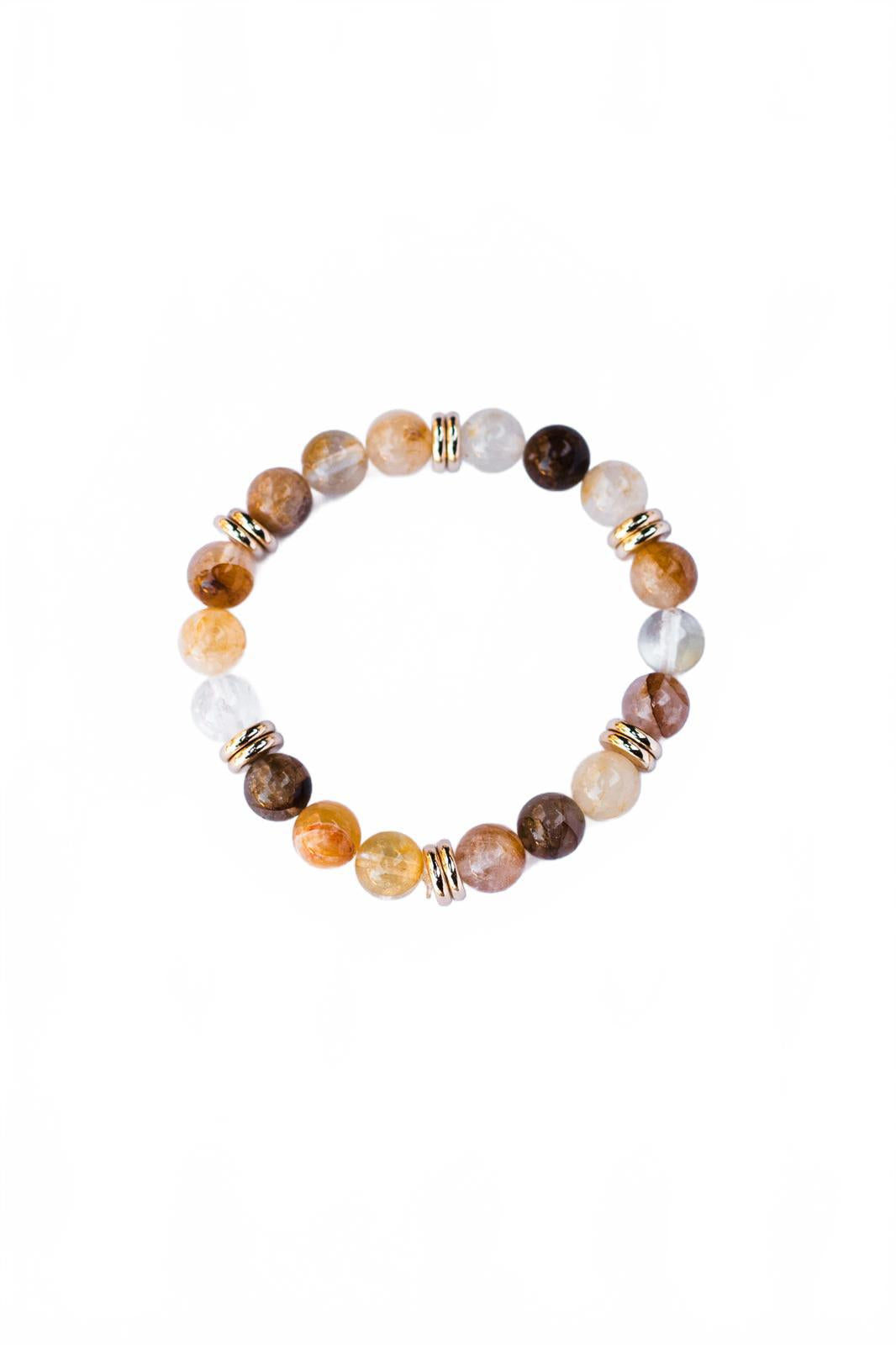 Rutilated Quartz and Gold Beaded Bracelet