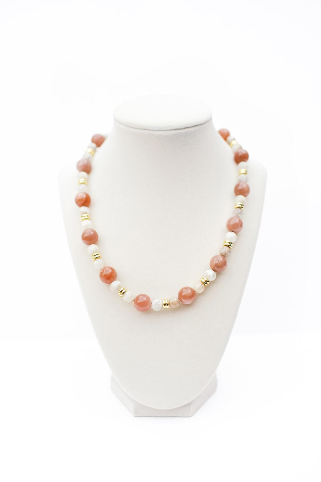 White and Peach Moonstone Beaded Necklace