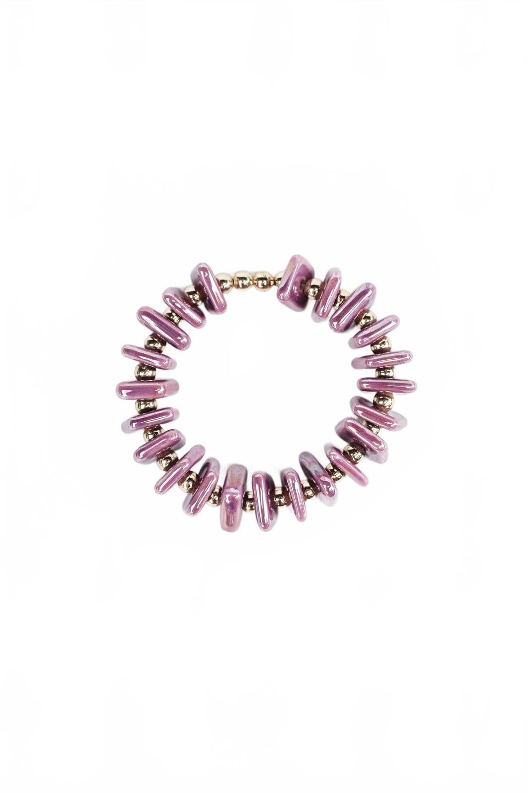 Purple Ceramic and Gold Beaded Bracelet