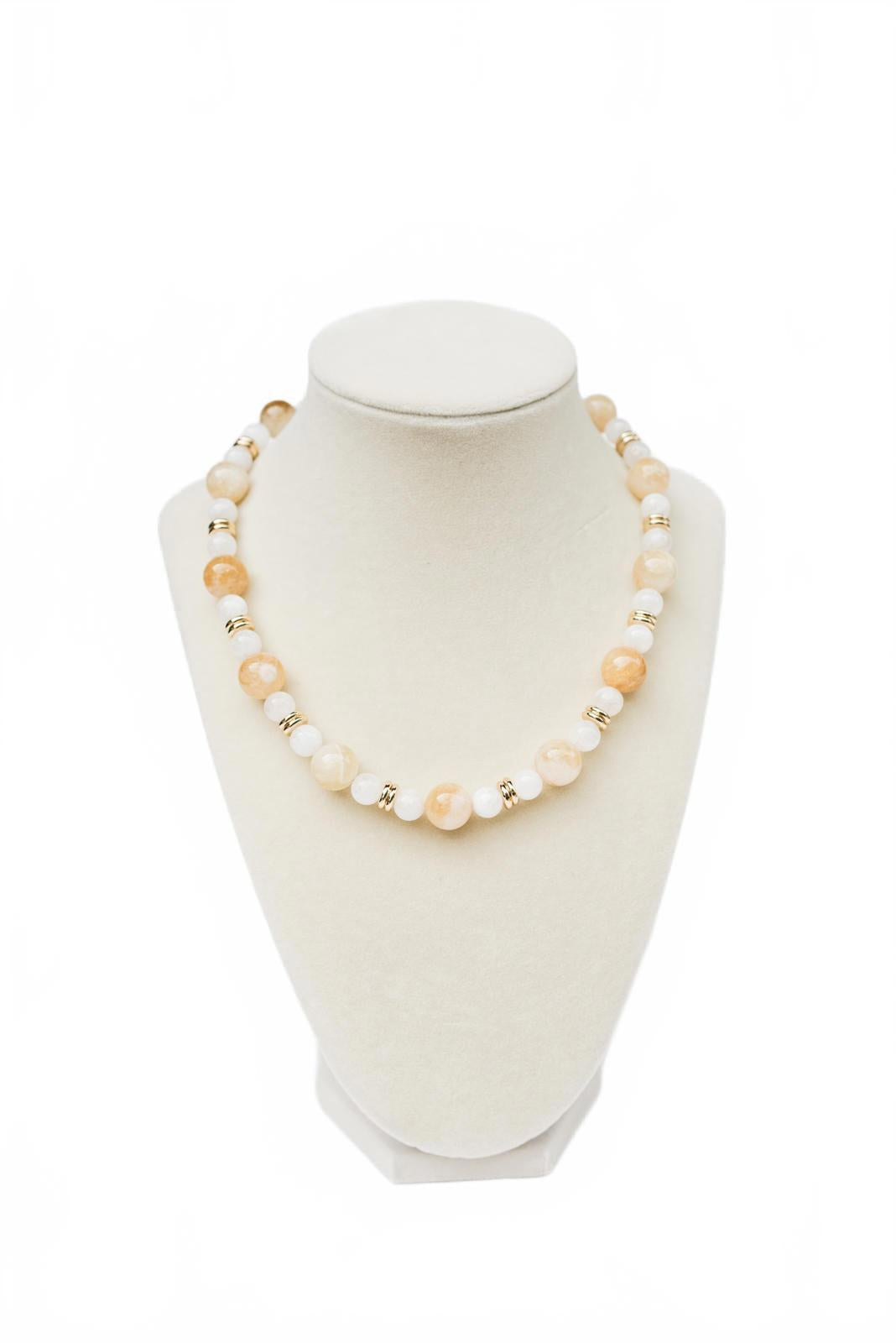 Brown Rutilated Quartz and White Moonstone Beaded Necklace