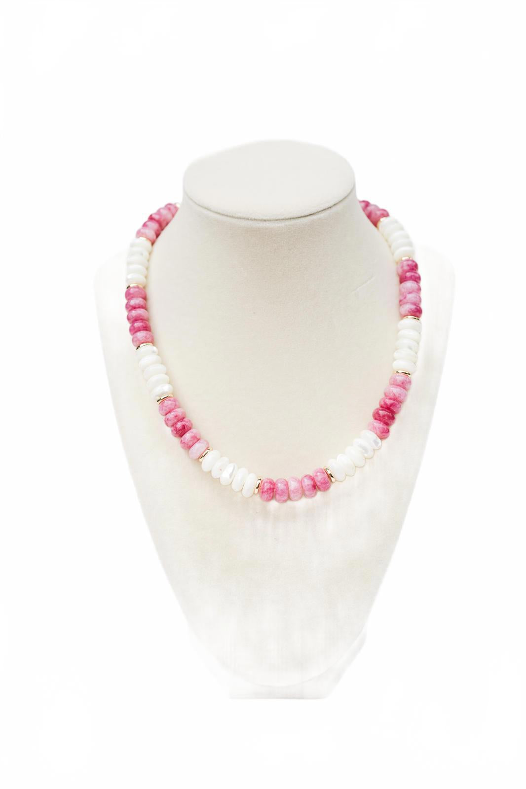Pink and White Candy Quartz Rondelle Necklace