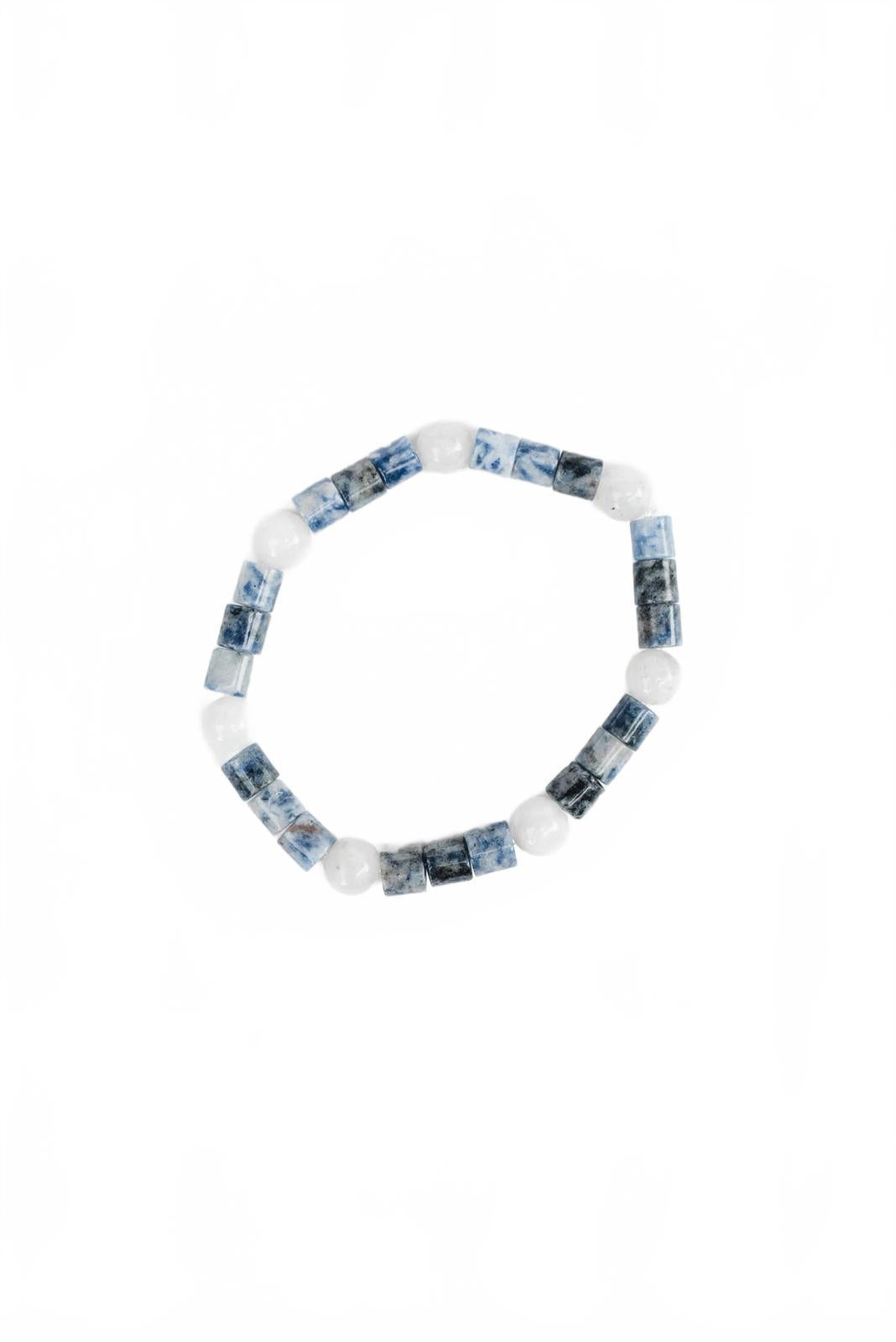 Blue Marbled Stone and White Moonstone Beaded Bracelet