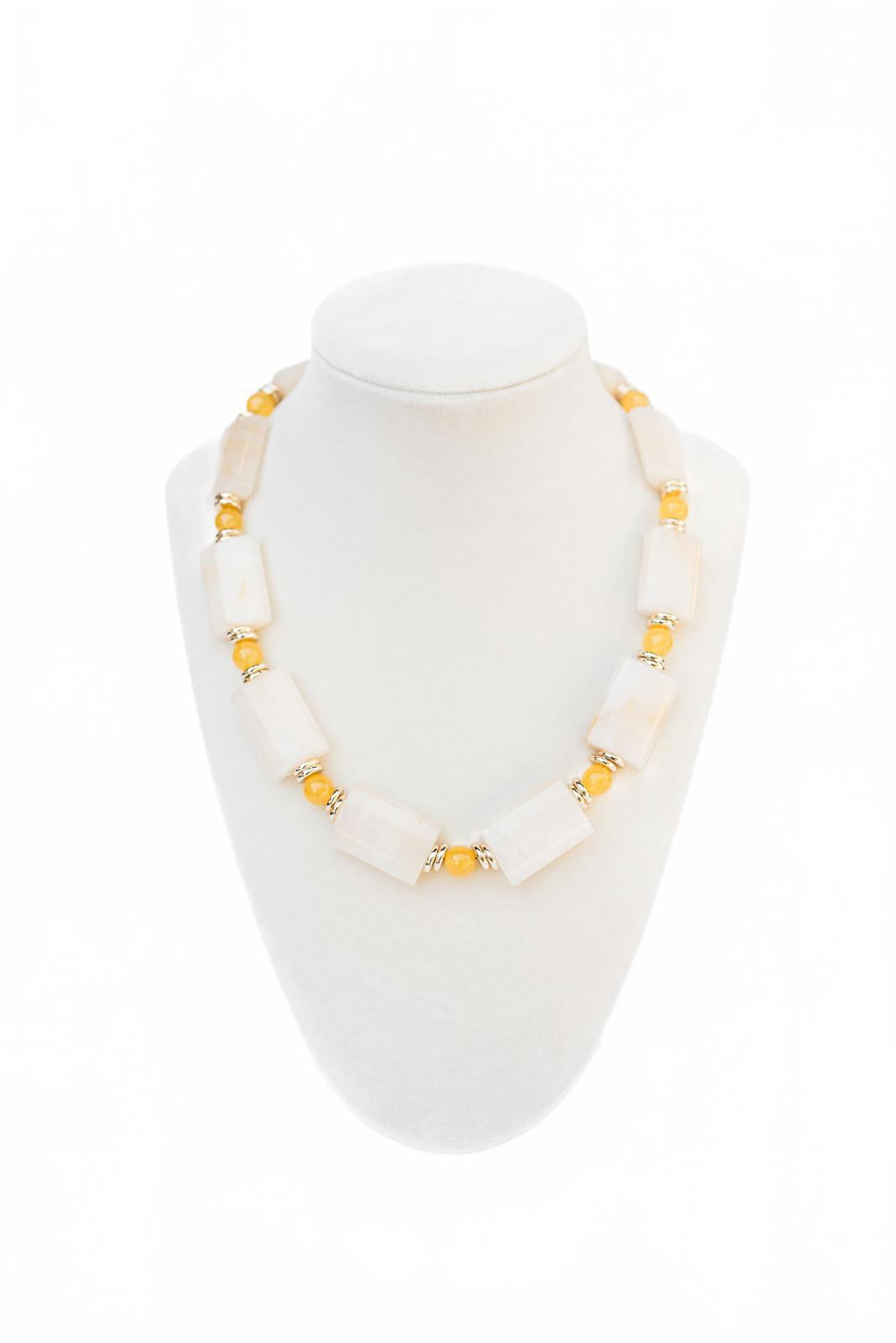 Chunky Yellow Jade and Gold Beaded Necklace