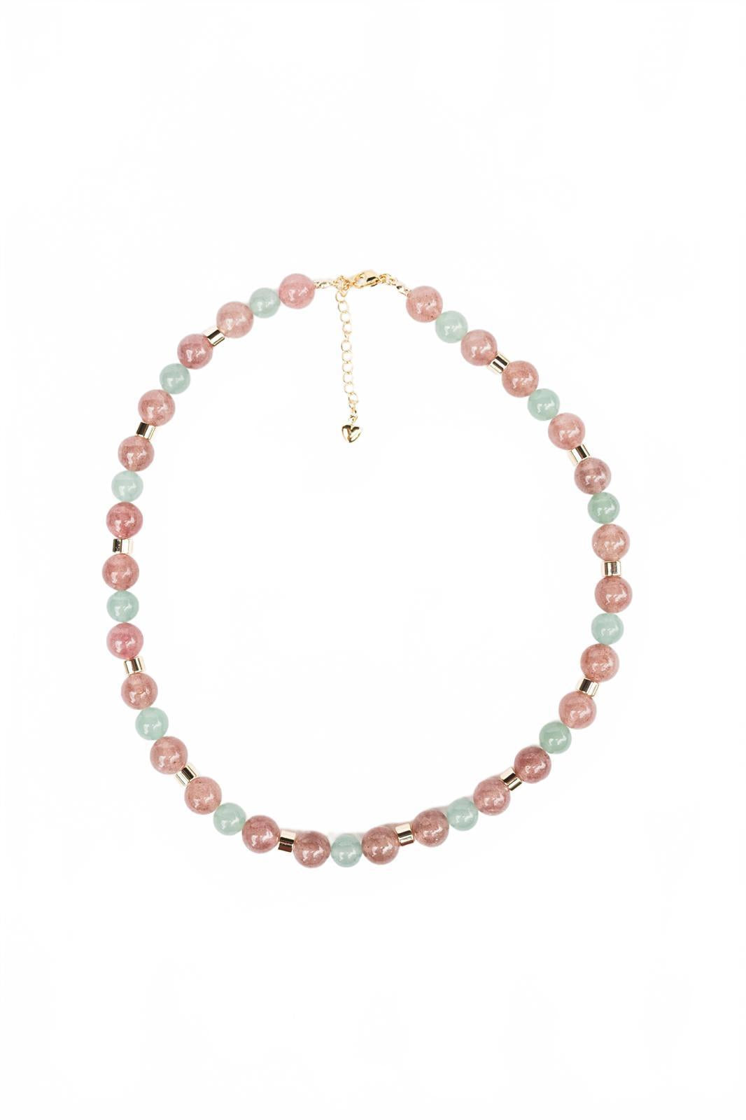 Strawberry Quartz and Turquoise Aventurine Beaded Necklace