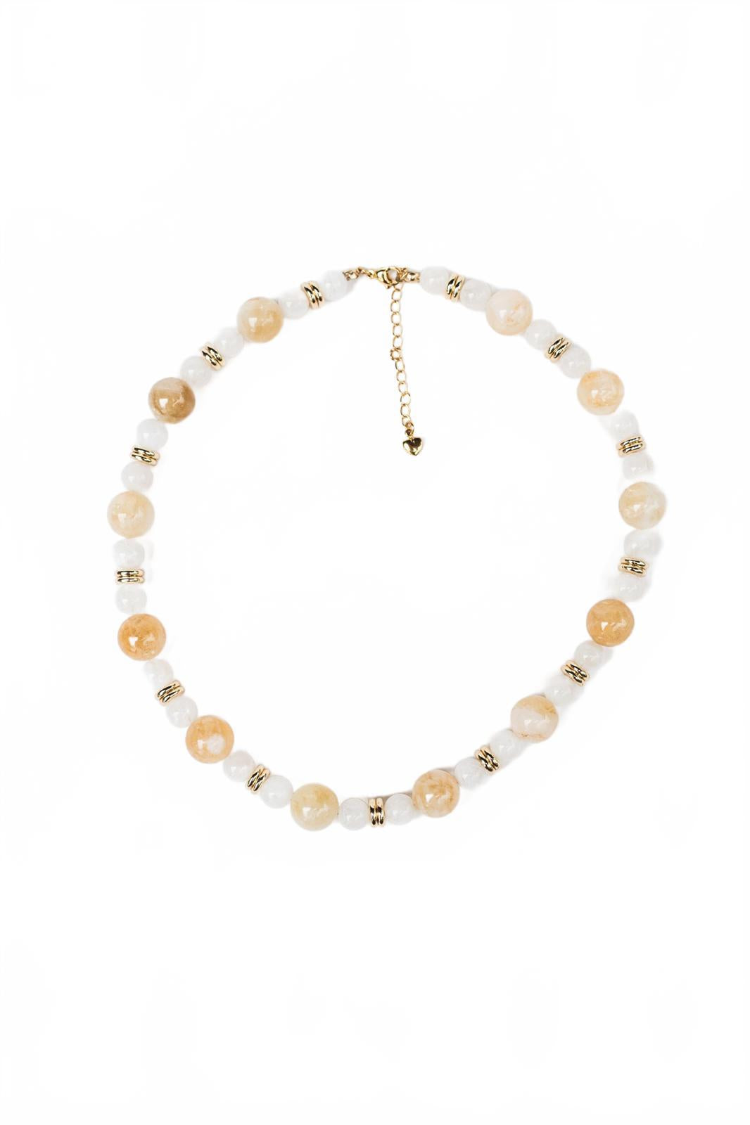 Brown Rutilated Quartz and White Moonstone Beaded Necklace