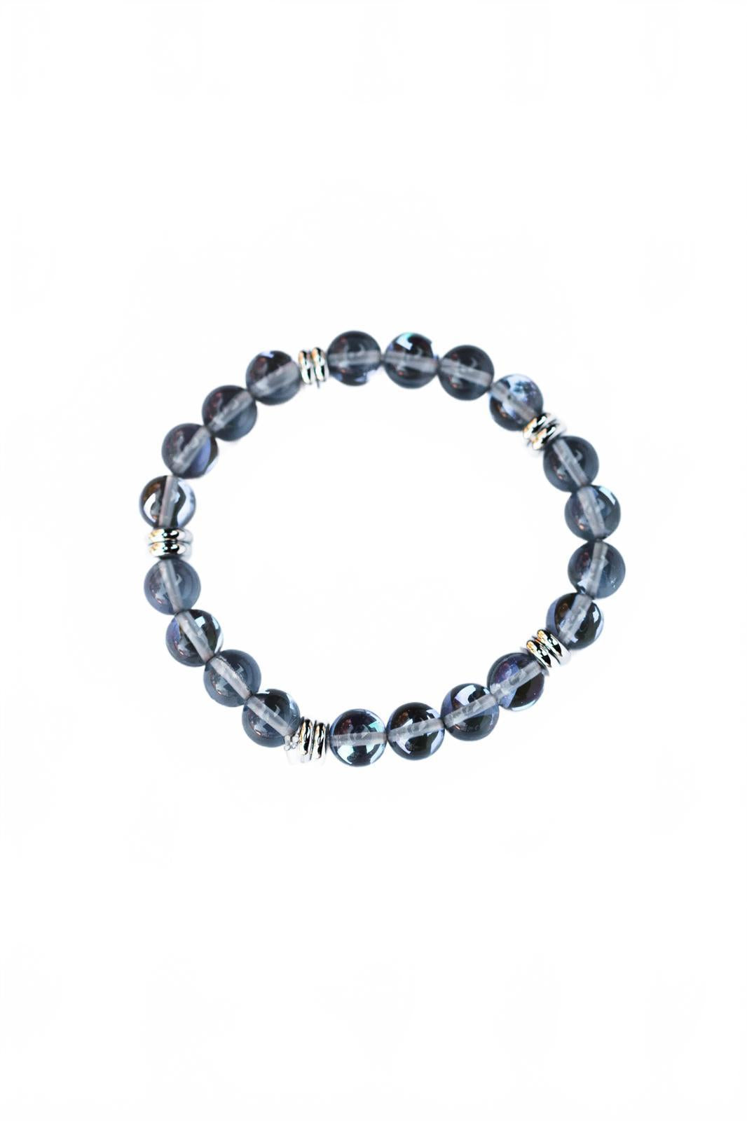 Smoky Quartz and Silver Beaded Bracelet