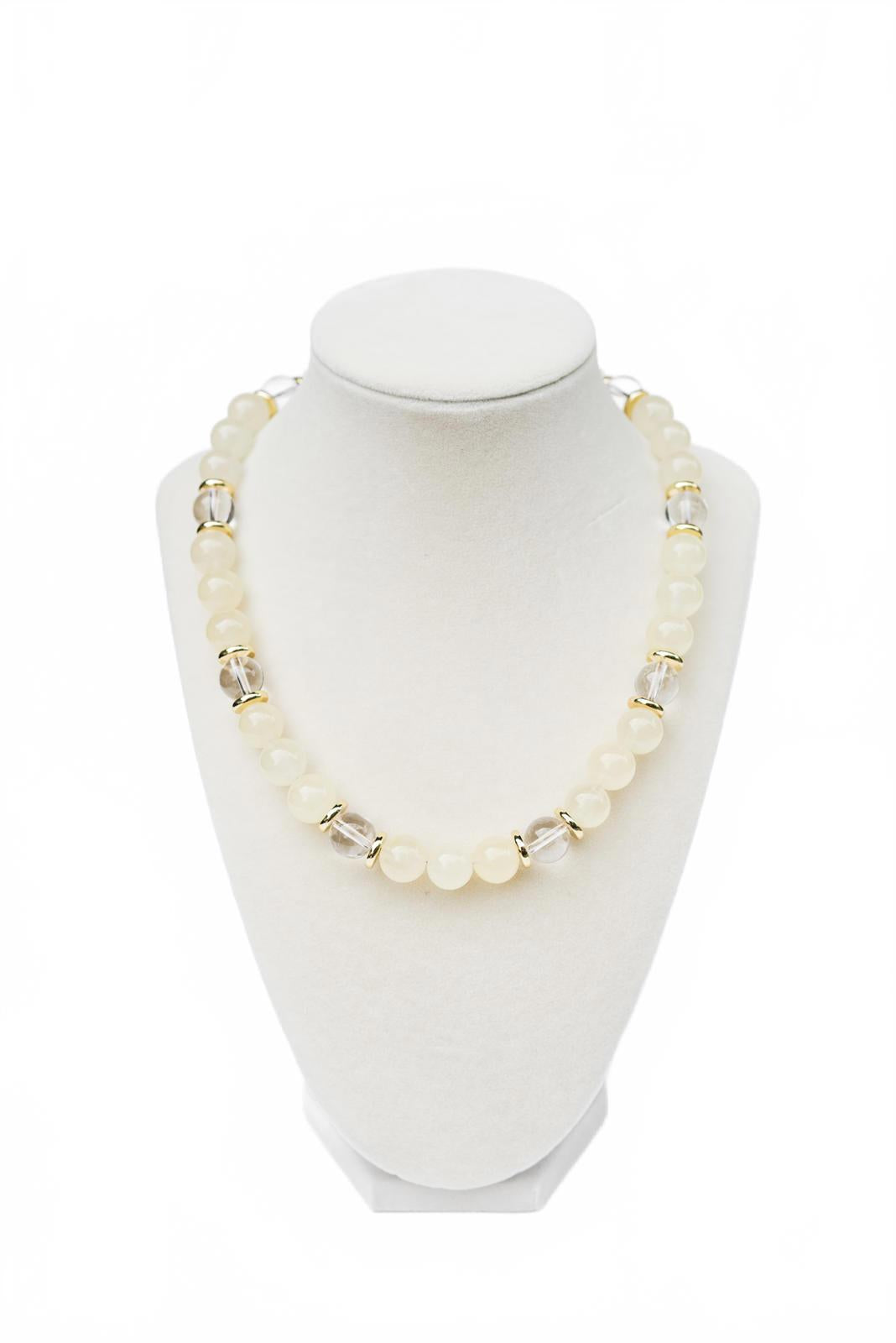 Baby Yellow Jade and Clear Quartz Beaded Necklace