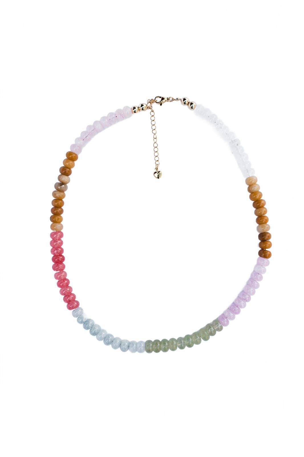Moonstone and Jade Multicolor Rondelle Beaded Necklace