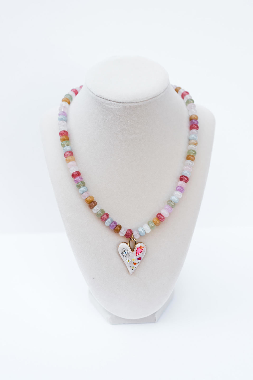 Multicolor Jade and Moonstone Rondelle Pendant Necklace