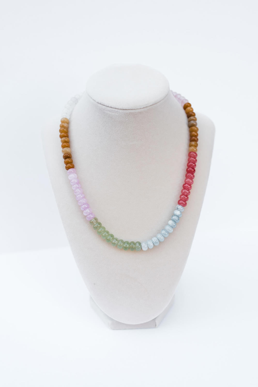 Moonstone and Jade Multicolor Rondelle Beaded Necklace