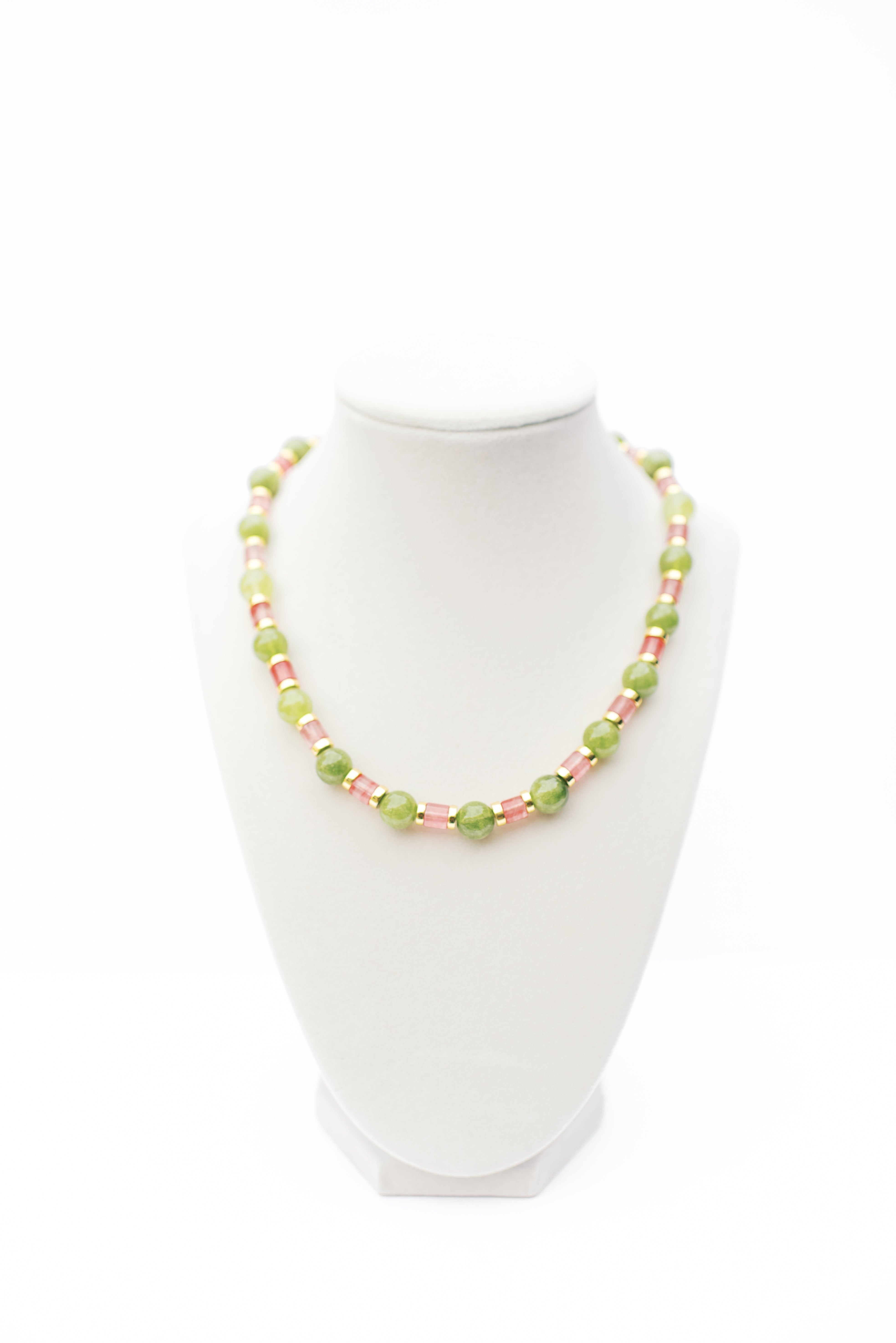 Green Peridot and Pink Agate Necklace