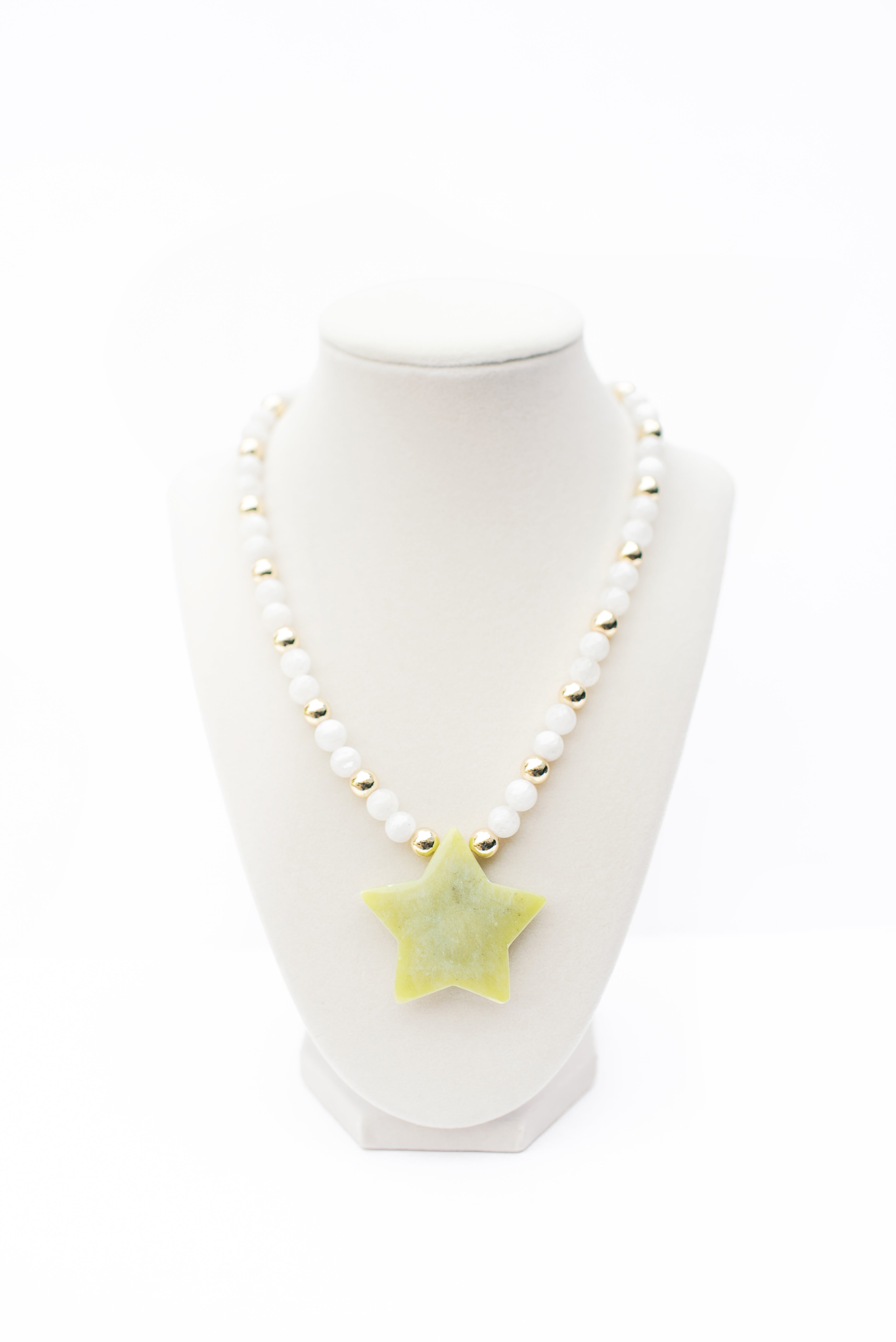 White Moonstone and Green Aventurine Star Necklace