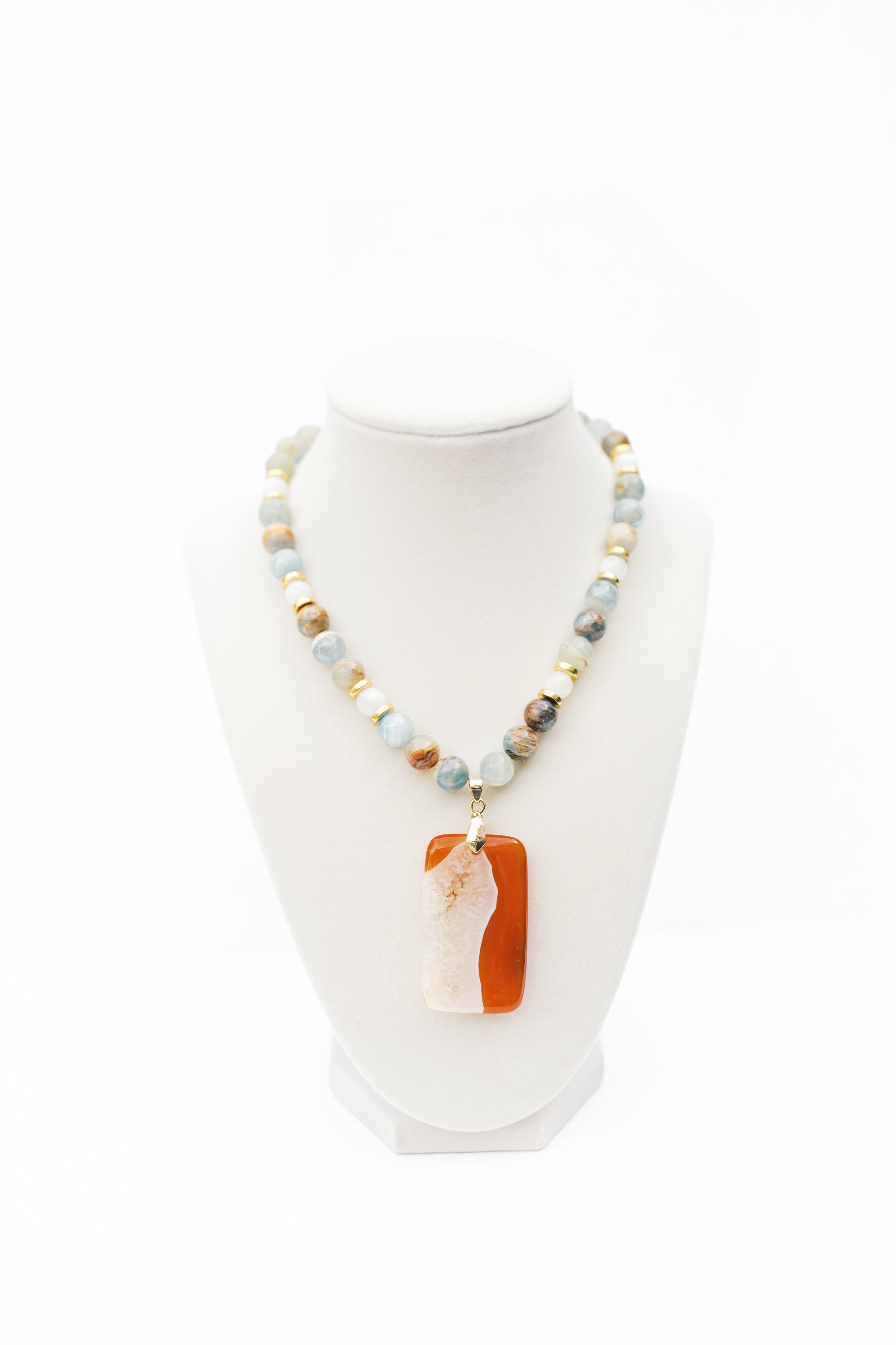 Blue and Brown Calcite Pendant Necklace