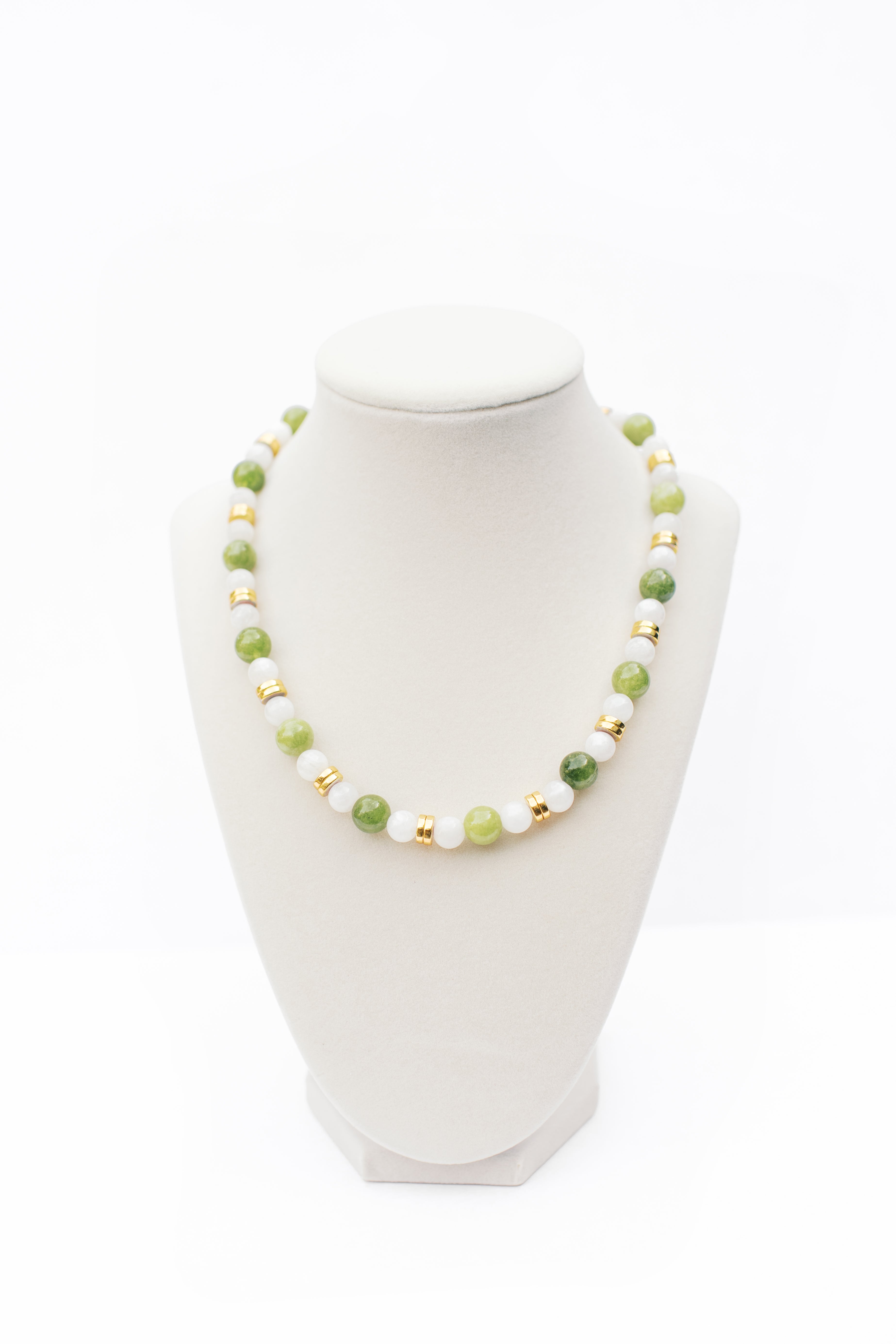 Green Peridot and White Moonstone Necklace
