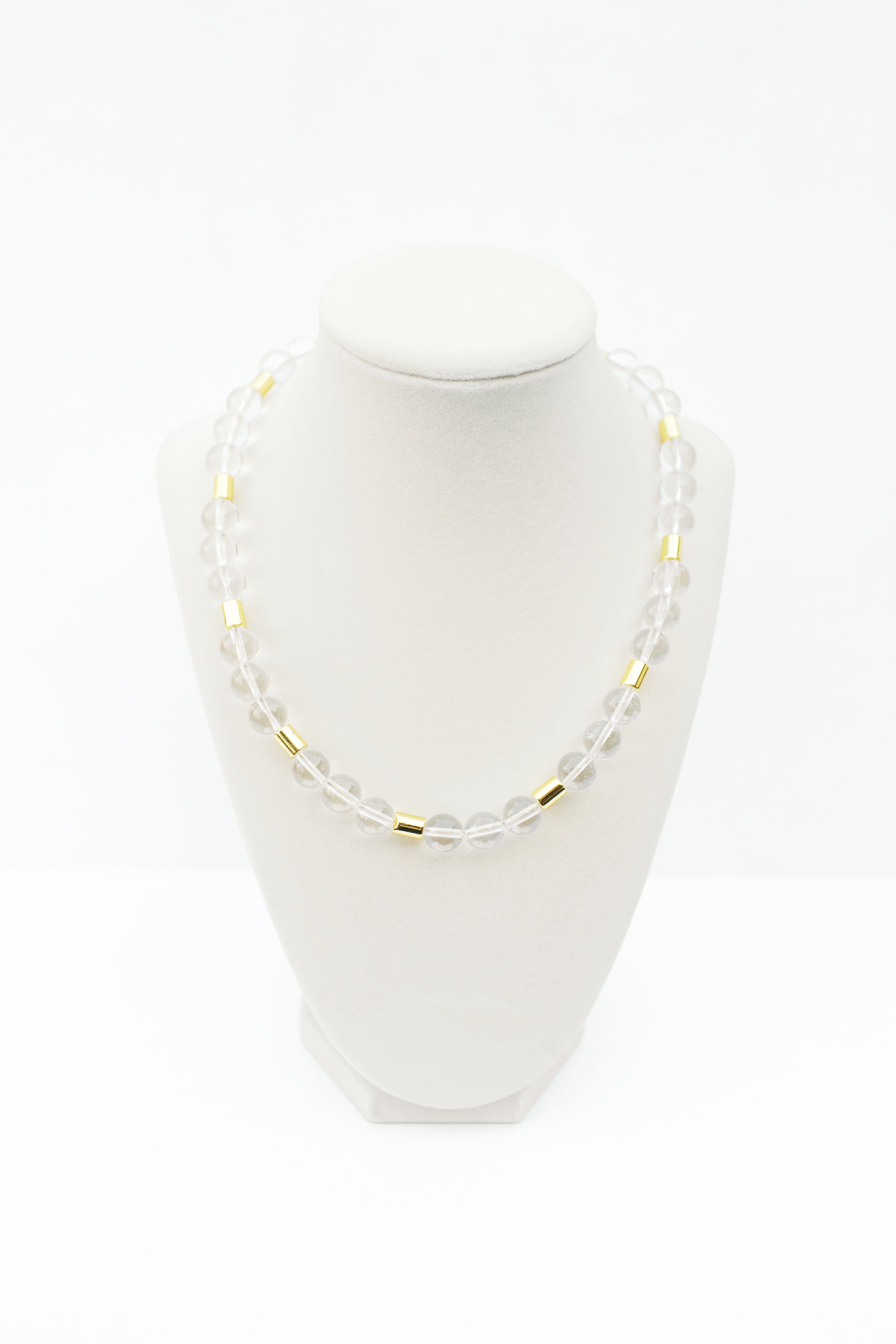 Clear Quartz and Gold Cylinder Necklace