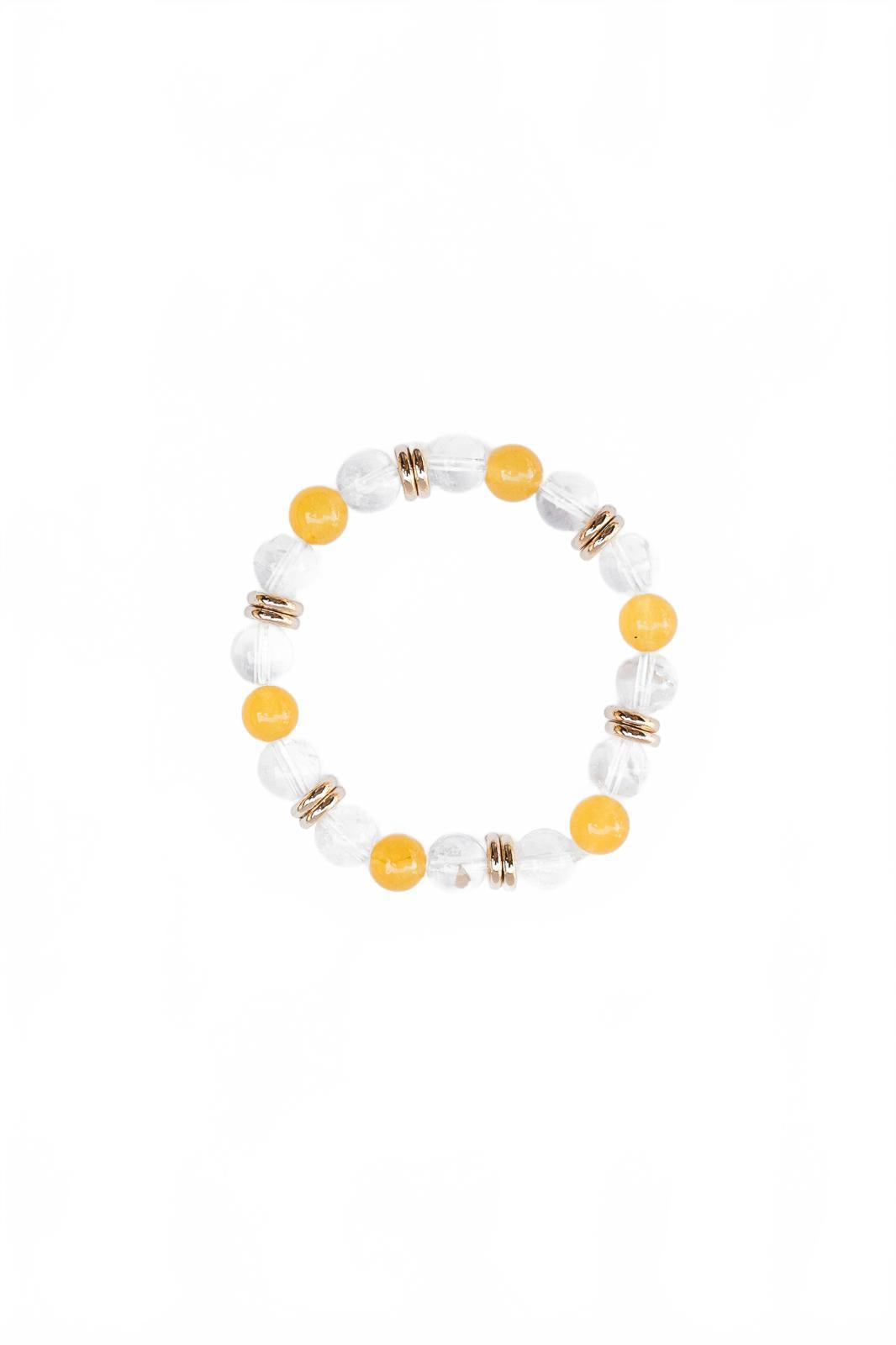 Crystal Quartz and Yellow Jade Beaded Bracelet