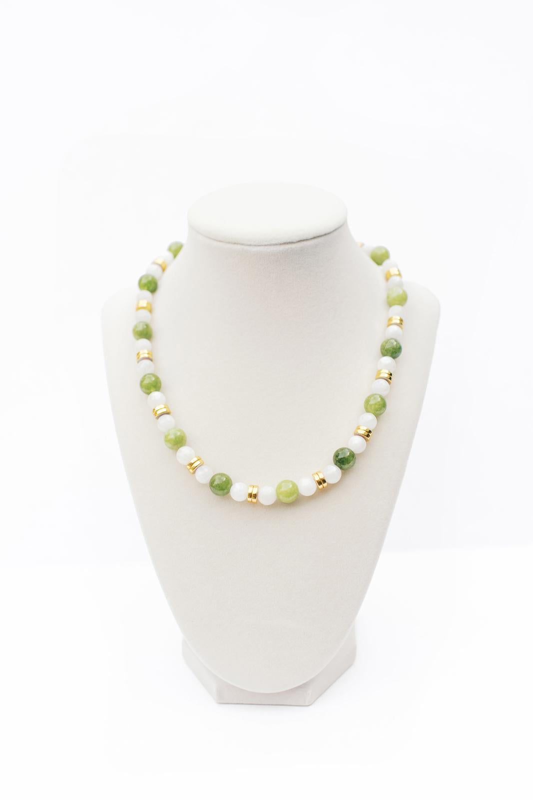 Green Peridot and White Moonstone Necklace