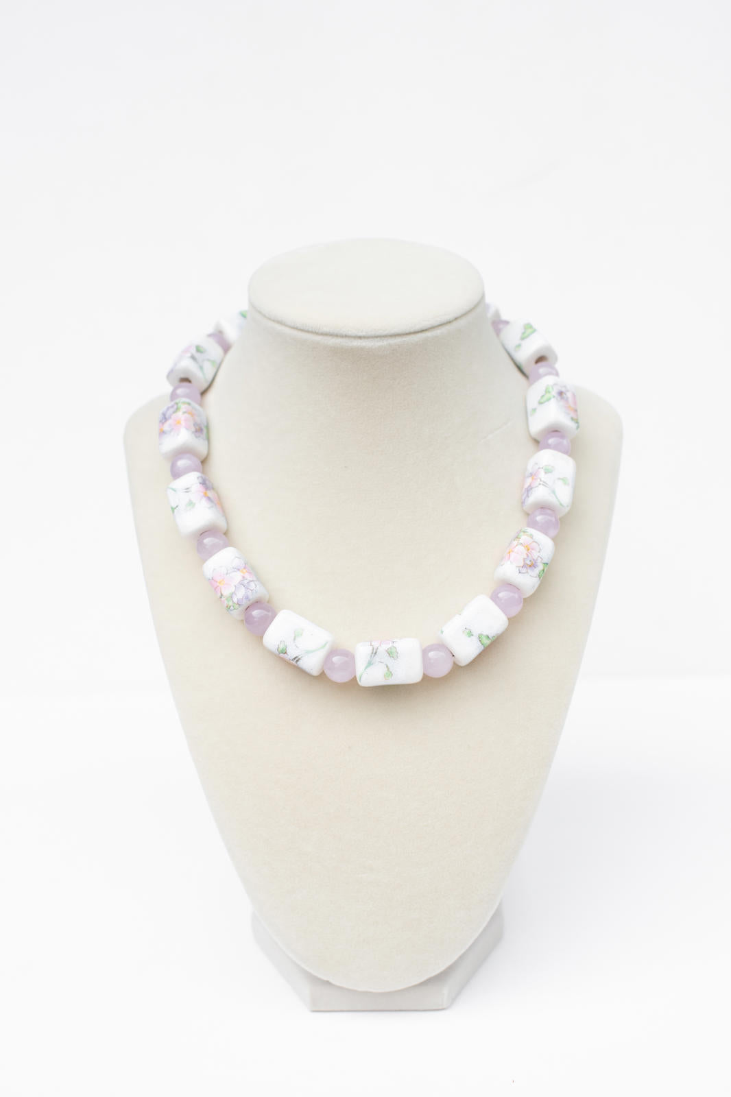 Floral and Lavender Jade Beaded Necklace
