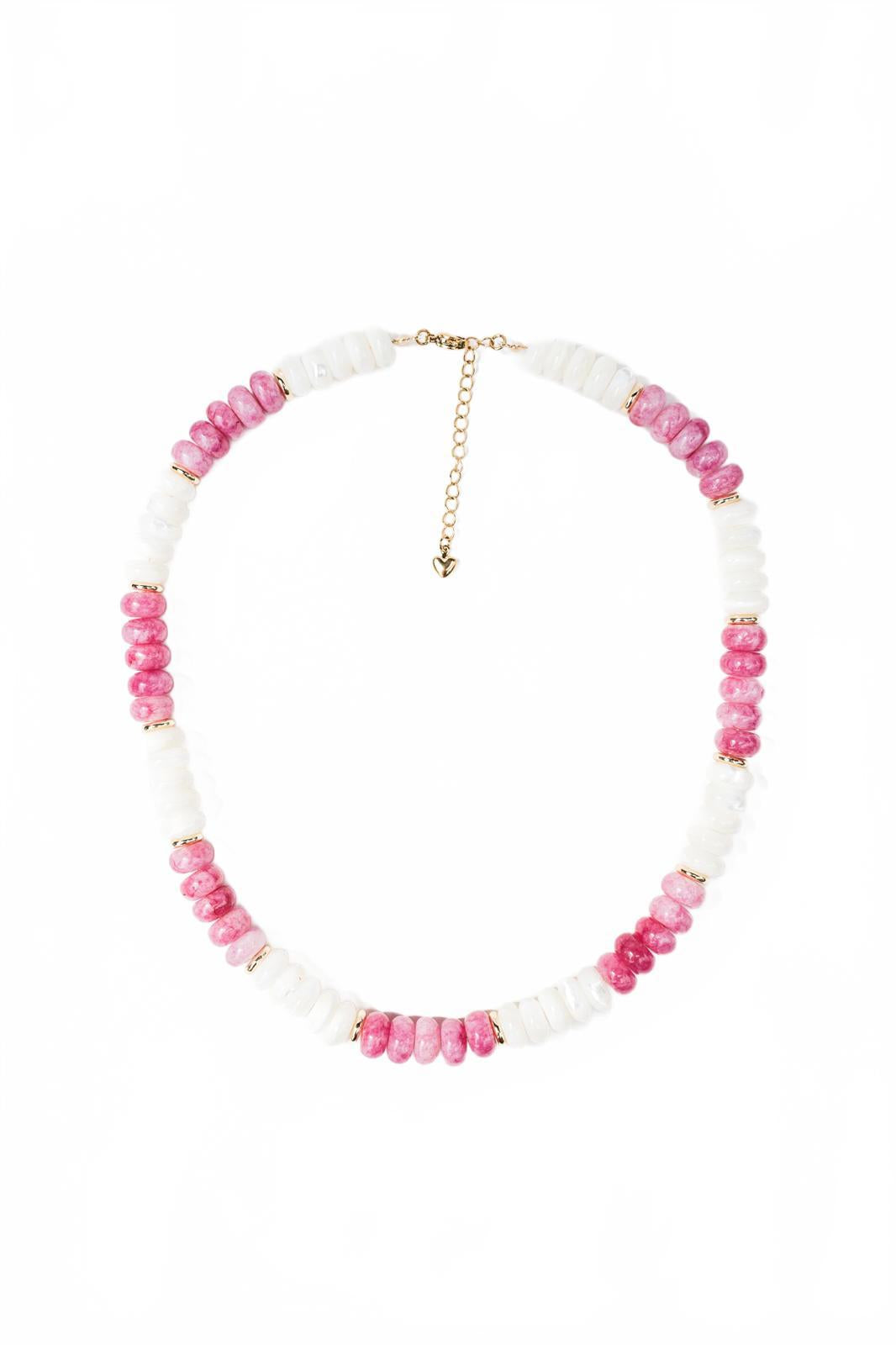 Pink and White Candy Quartz Rondelle Necklace