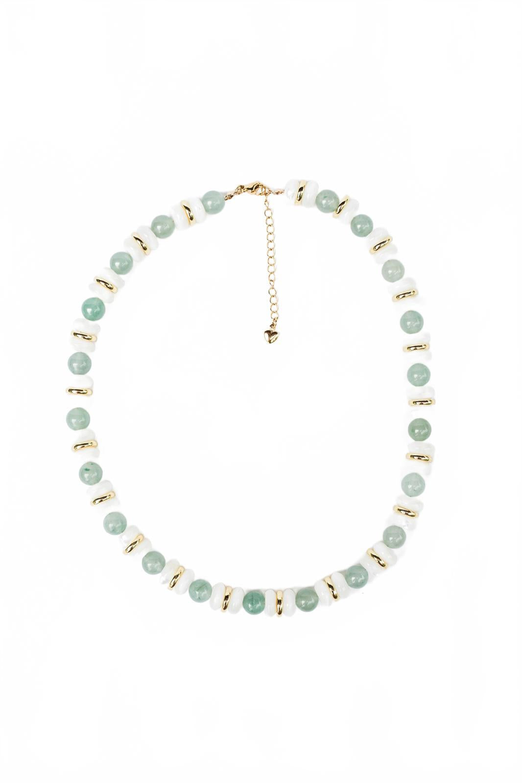 Turquoise Aventurine and White Candy Quartz Beaded Necklace