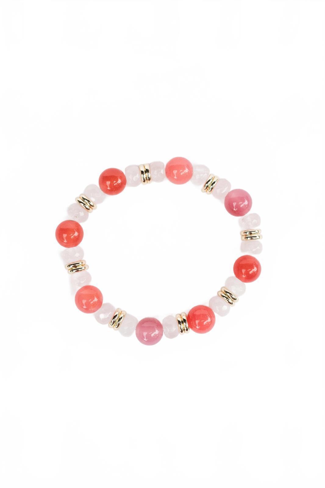 Red Agate and Rose Quartz Beaded Bracelet
