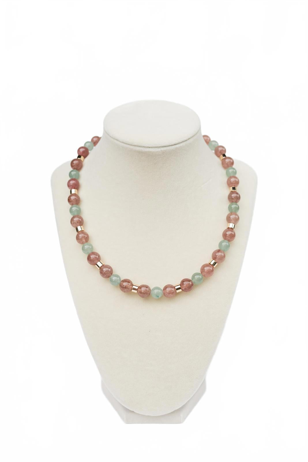 Strawberry Quartz and Turquoise Aventurine Beaded Necklace