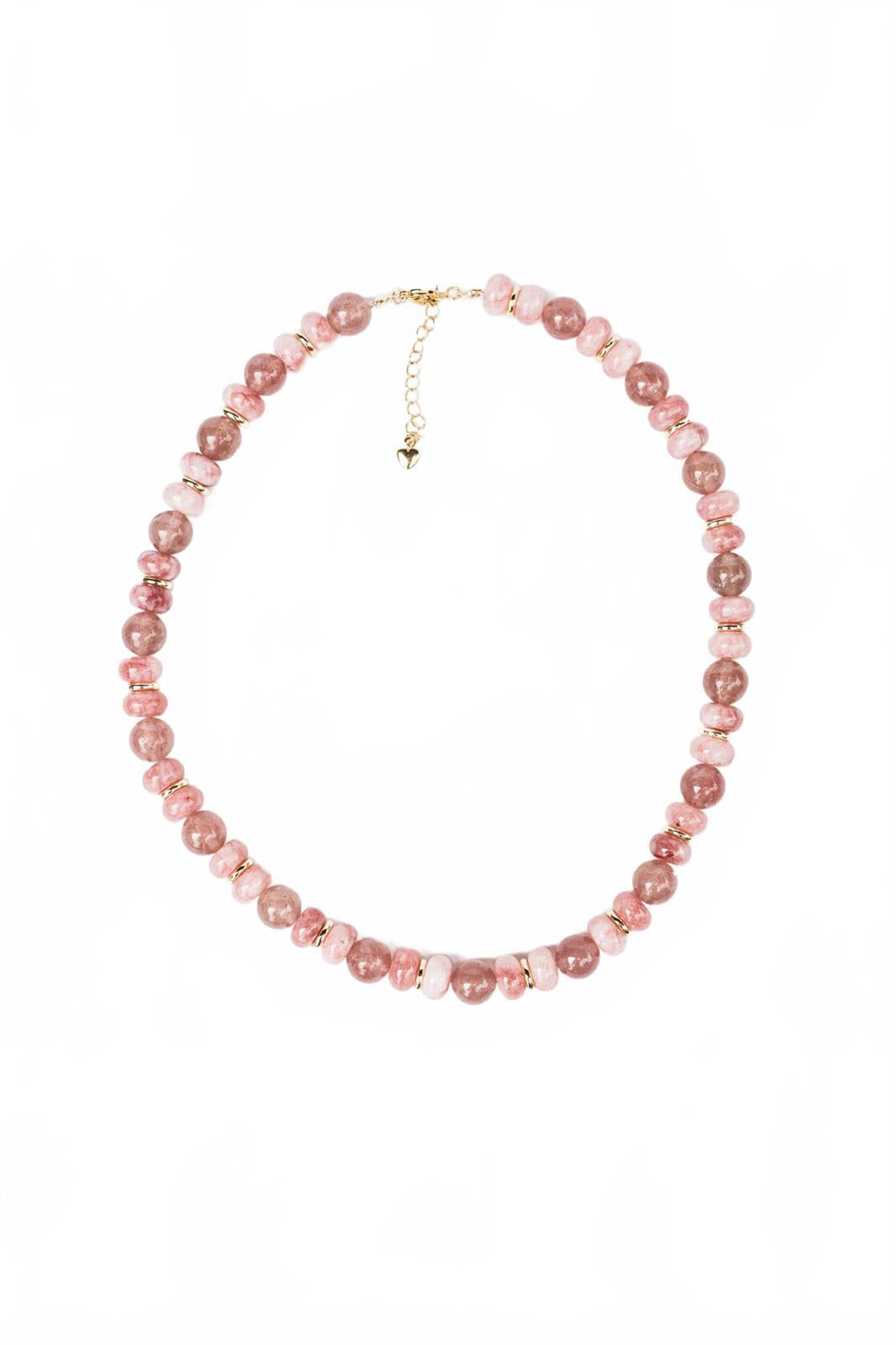 Strawberry Quartz and Pink Rondelle Candy Beaded Neckalce