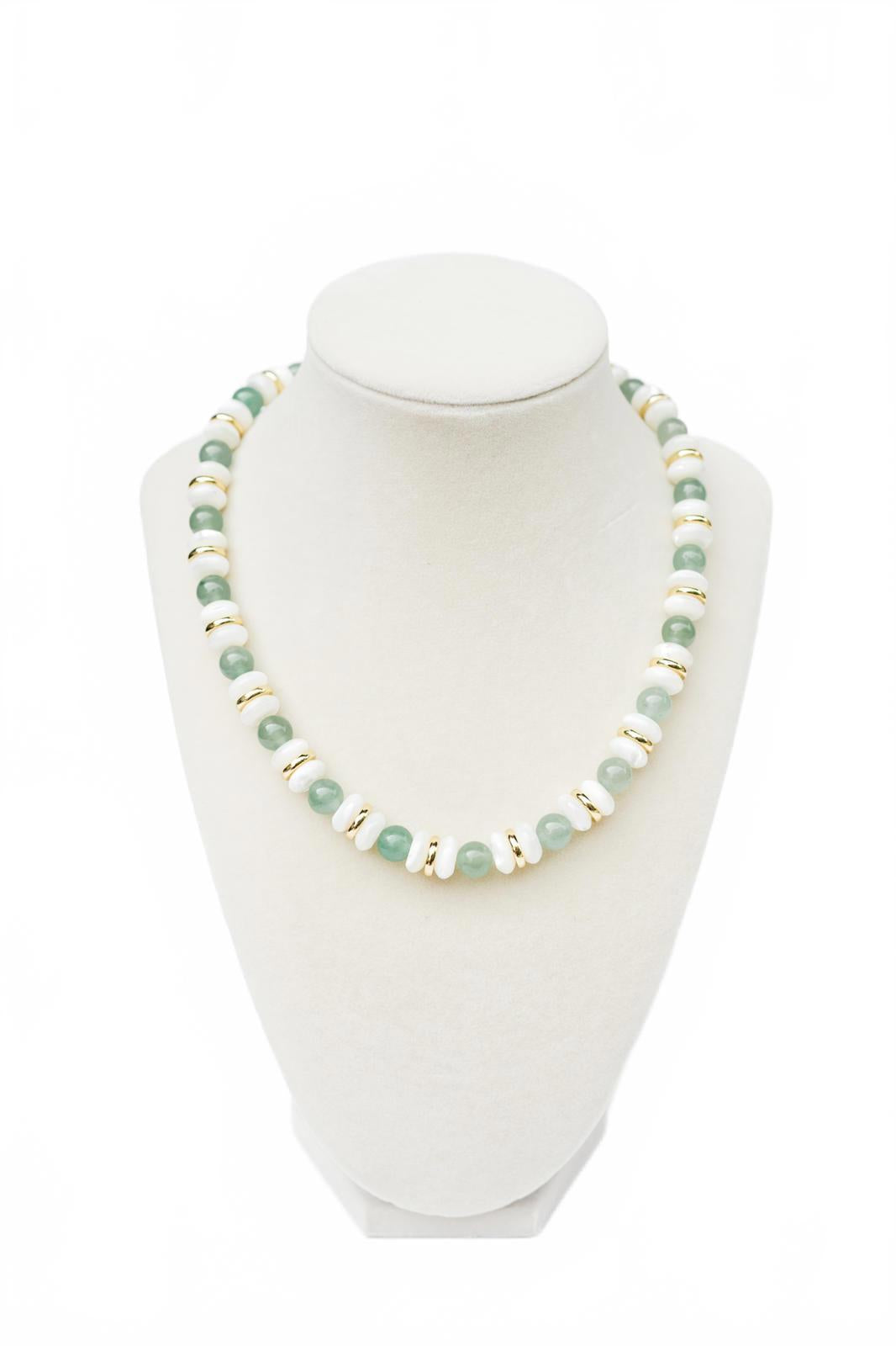 Turquoise Aventurine and White Candy Quartz Beaded Necklace