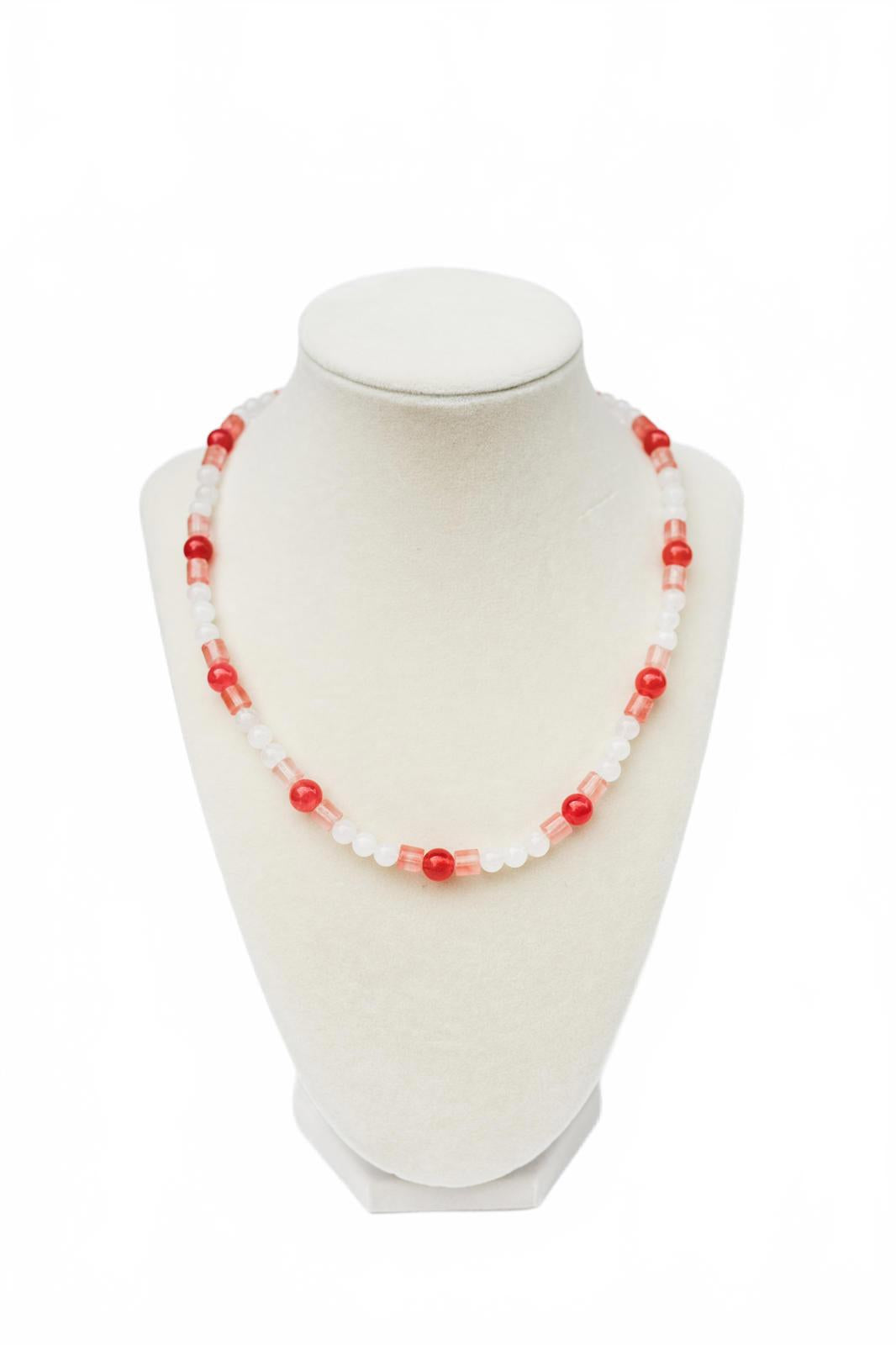 Pink and Red Quartz Candy Beaded Necklace