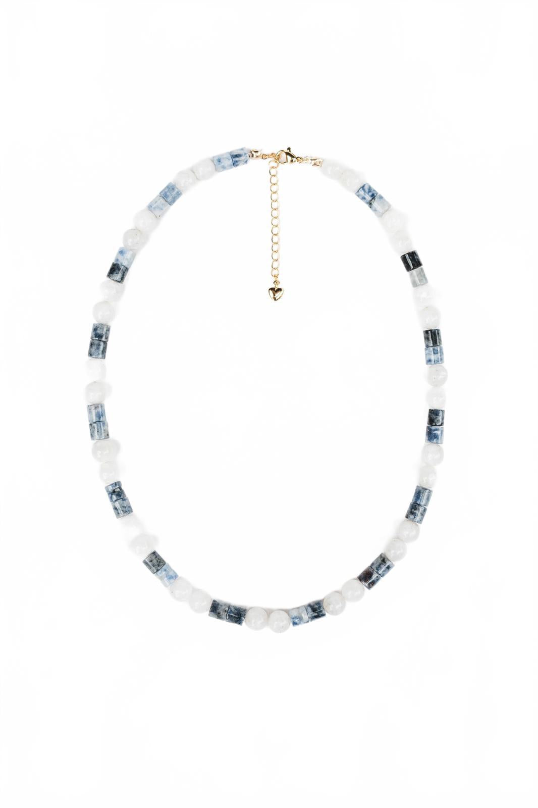 Blue Marbled Stone and Moonstone Beaded Necklace