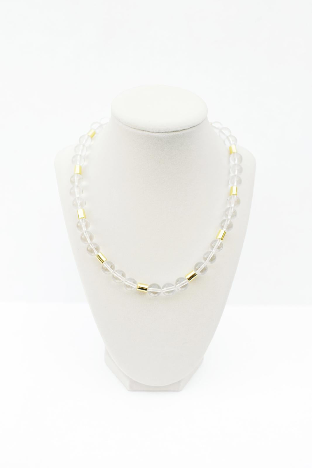 Clear Quartz and Gold Cylinder Beaded Necklace