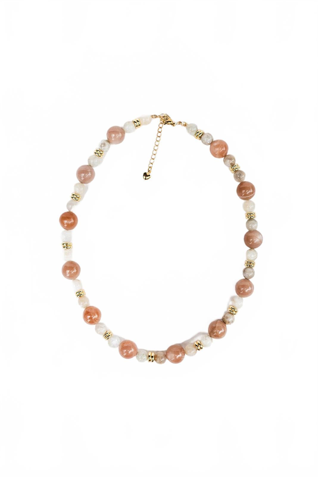 White and Peach Moonstone Beaded Necklace
