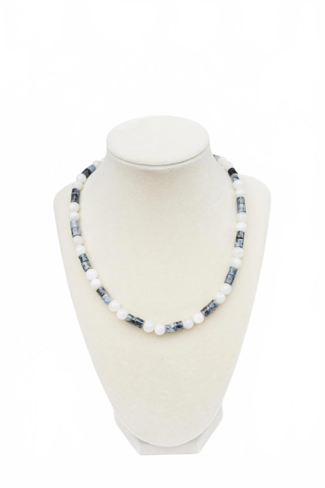 Blue Marbled Stone and Moonstone Beaded Necklace