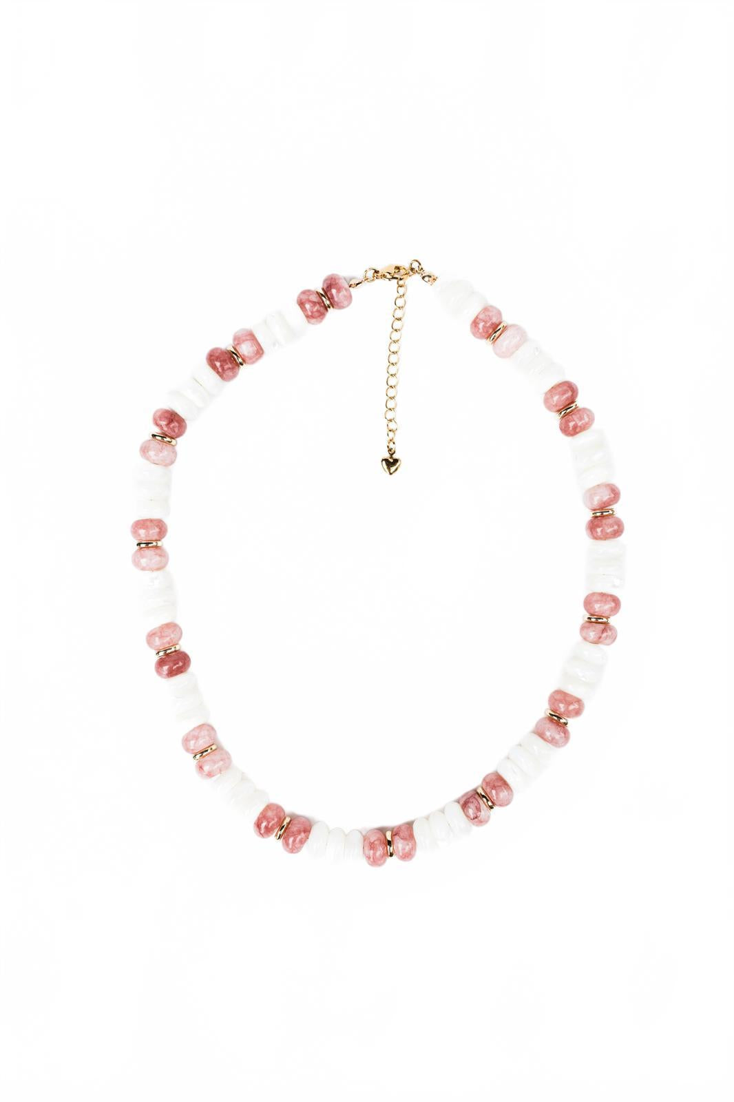 Pink and White Candy Quartz Rondelle Necklace