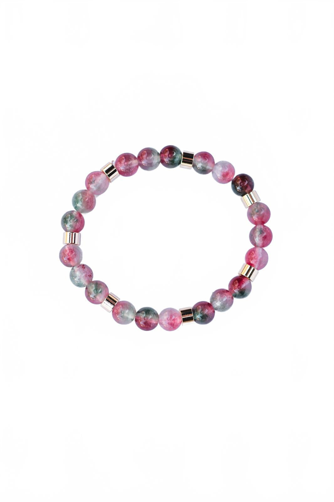 Watermelon Jade and Gold Beaded Bracelet